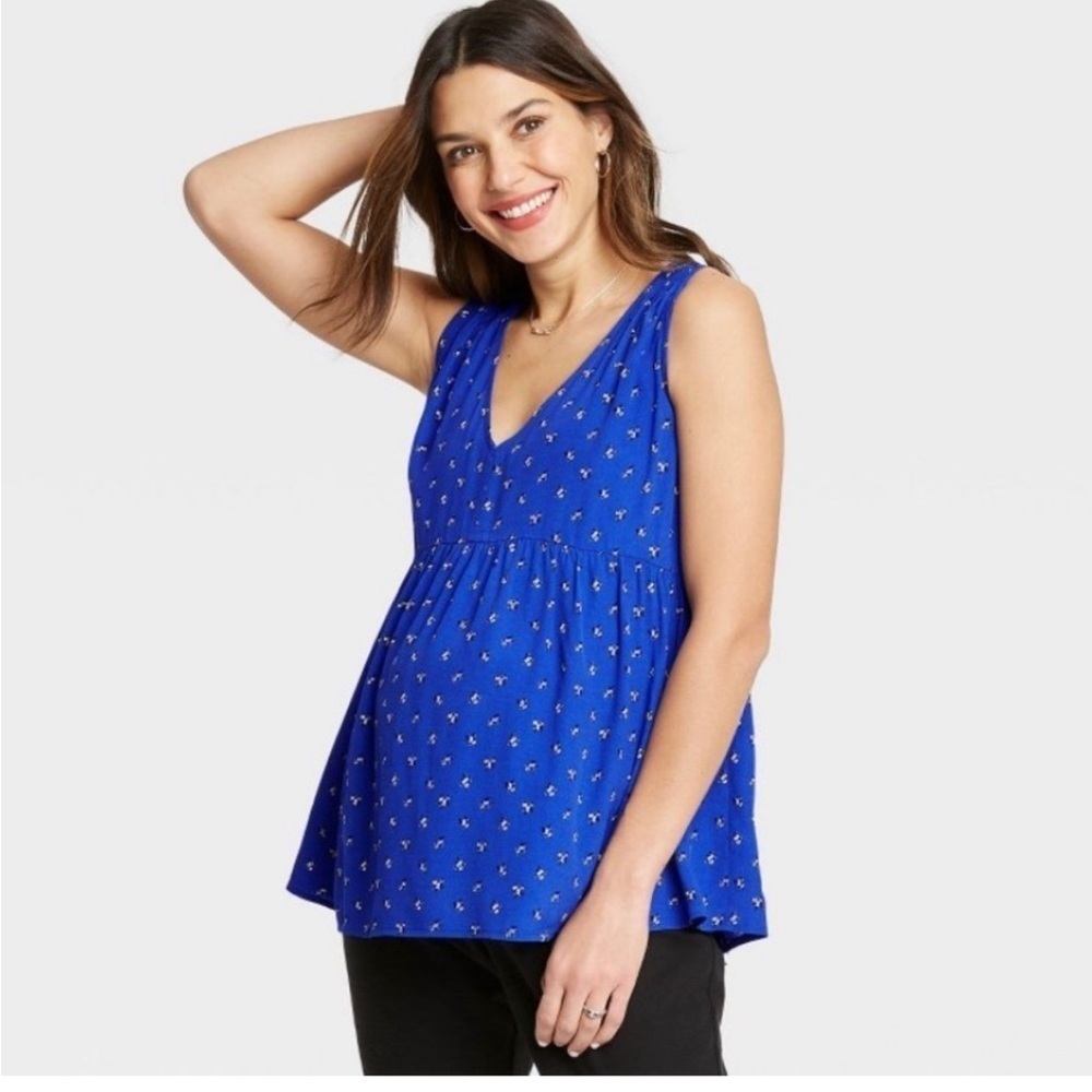The Nines By Hatch Maternity Floral Print V Neck Size Small